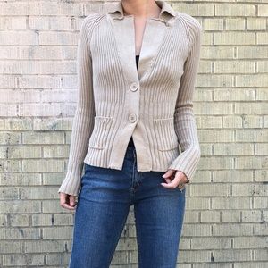 Beige Ribbed Cardigan